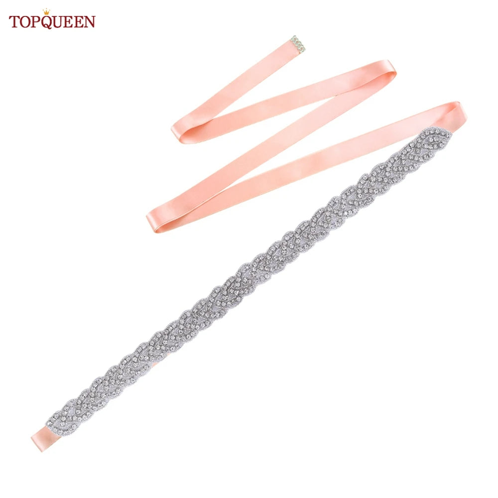 TOPQUEEN Luxury Wedding Bridal Sash Ribbon Sparkly Rhinestone Belts for Formal Dress Plus Size Diamond Belt Sash Applique  S216