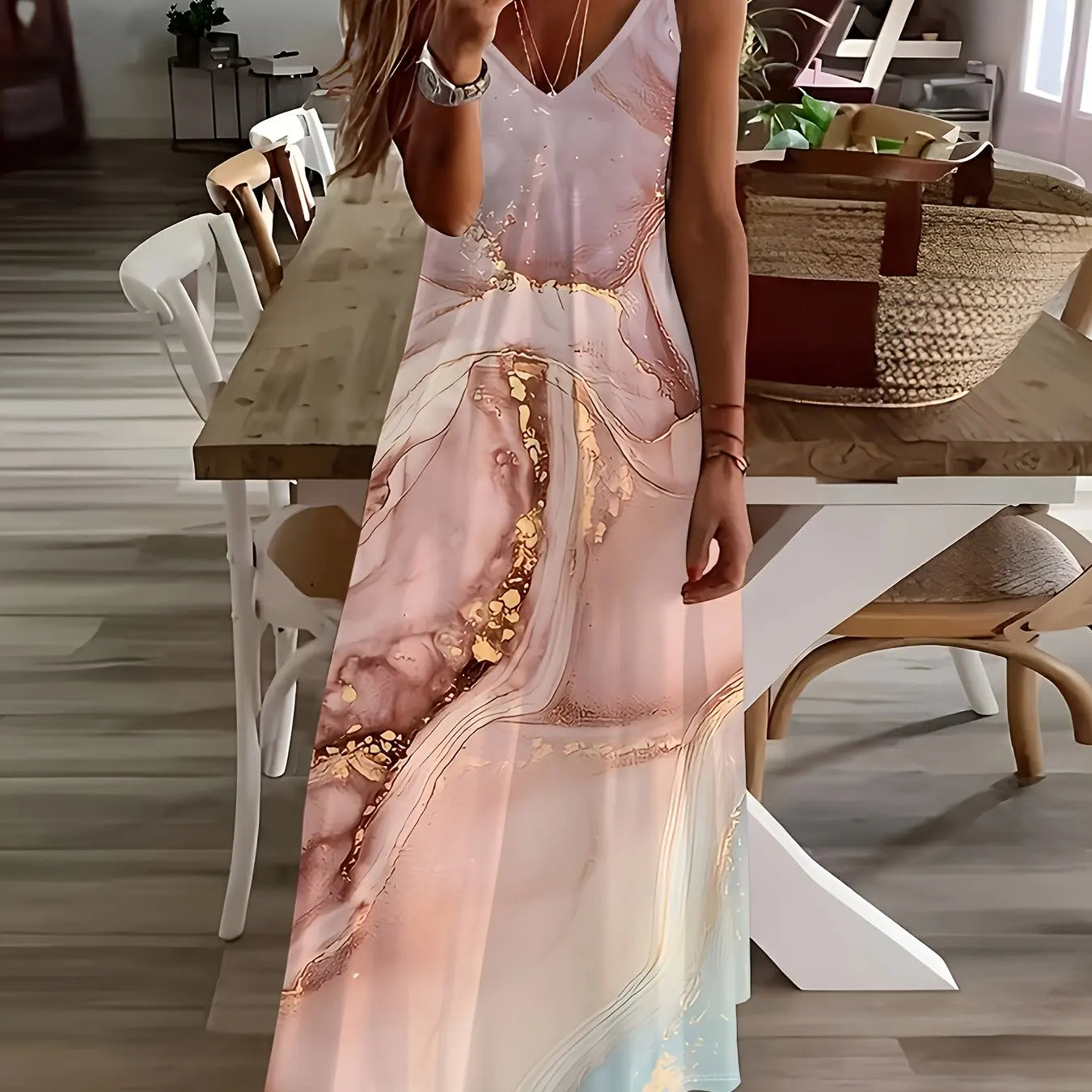 Women's Summer Slip Dress Casual Fashion Leopard Geometric Print And Calf Dress Beach Seaside Fashion Resort Style Dress