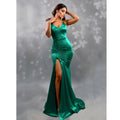 Sexy V Neck Sleeveless Long Satin Dress Evening Wedding Party Bridesmaids Split Mermaid Gown