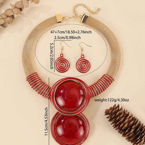 New African Colorful Round Geometry Jewelry Set Aluminium Wire Necklace Earrings Set For Women Party Wedding Dress Gifts