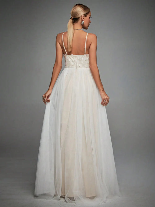 Mgiacy Halter V-neck three-dimensional embroidery color contrast wedding dress long evening gown ball dress party dress