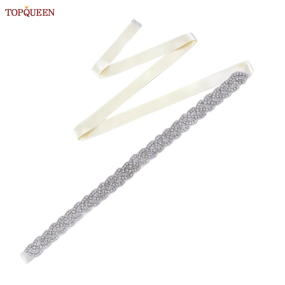 TOPQUEEN Luxury Wedding Bridal Sash Ribbon Sparkly Rhinestone Belts for Formal Dress Plus Size Diamond Belt Sash Applique  S216