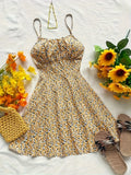2025 Summer New European and American Cross border Women's Trade Fashion Leisure V-neck Floral Strap Dress