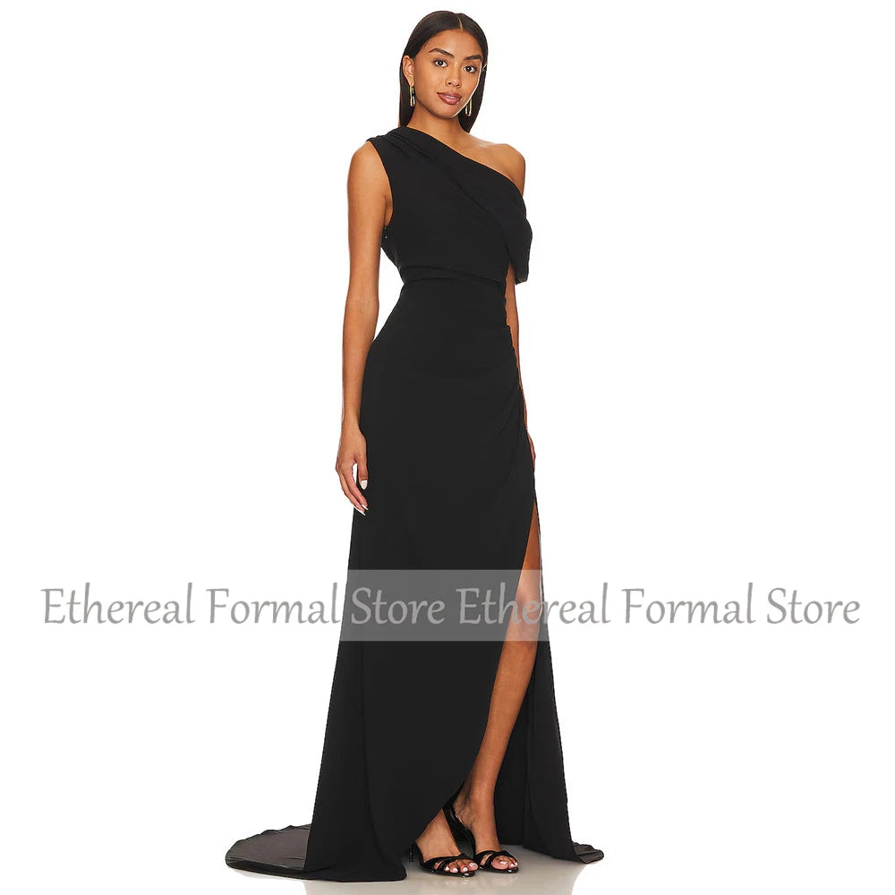 Modern Black Evening Dress  Off The Shoulder Mermaid Women's Evening Gown  Sleeveless  Side Slit Long Formal Party Dress