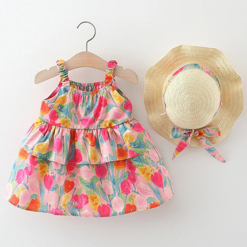 2 baby girls summer new dress sweet and cute floral skirt 0-4 years old Girl's Casual and Fashionable Sleeveless Dress