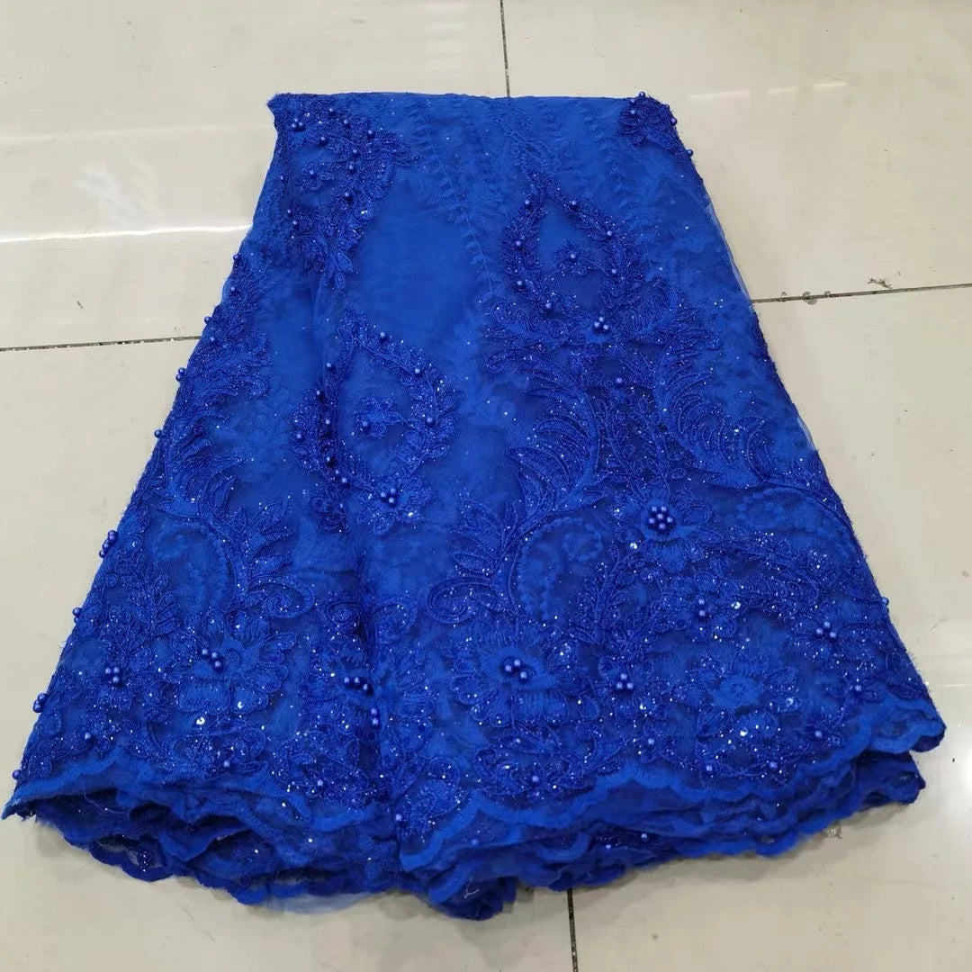 White African French Beaded Lace Fabric 2024 High Quality White Nigerian Tulle Mesh Lace Fabric For Party Wedding Dress K-D2327C