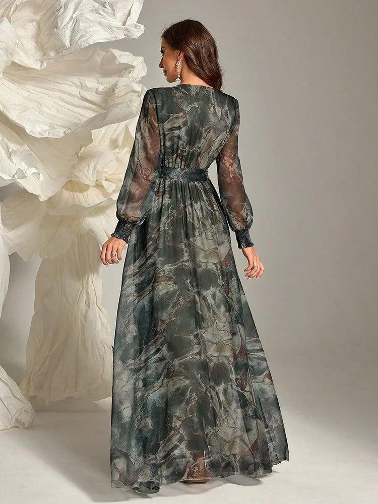 TOLEEN Women's Cross Wrap Summer Long Sleeve Dress 2024 New Spring Casual Elegant Floral Print Belted Formal Party Maxi Dresses