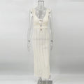 TARUXY Deep V Neck Sexy Dresses Women Sleeveless See Through High Waist Long Cover Up Dress Femme Holiday Knitted Beach Dress