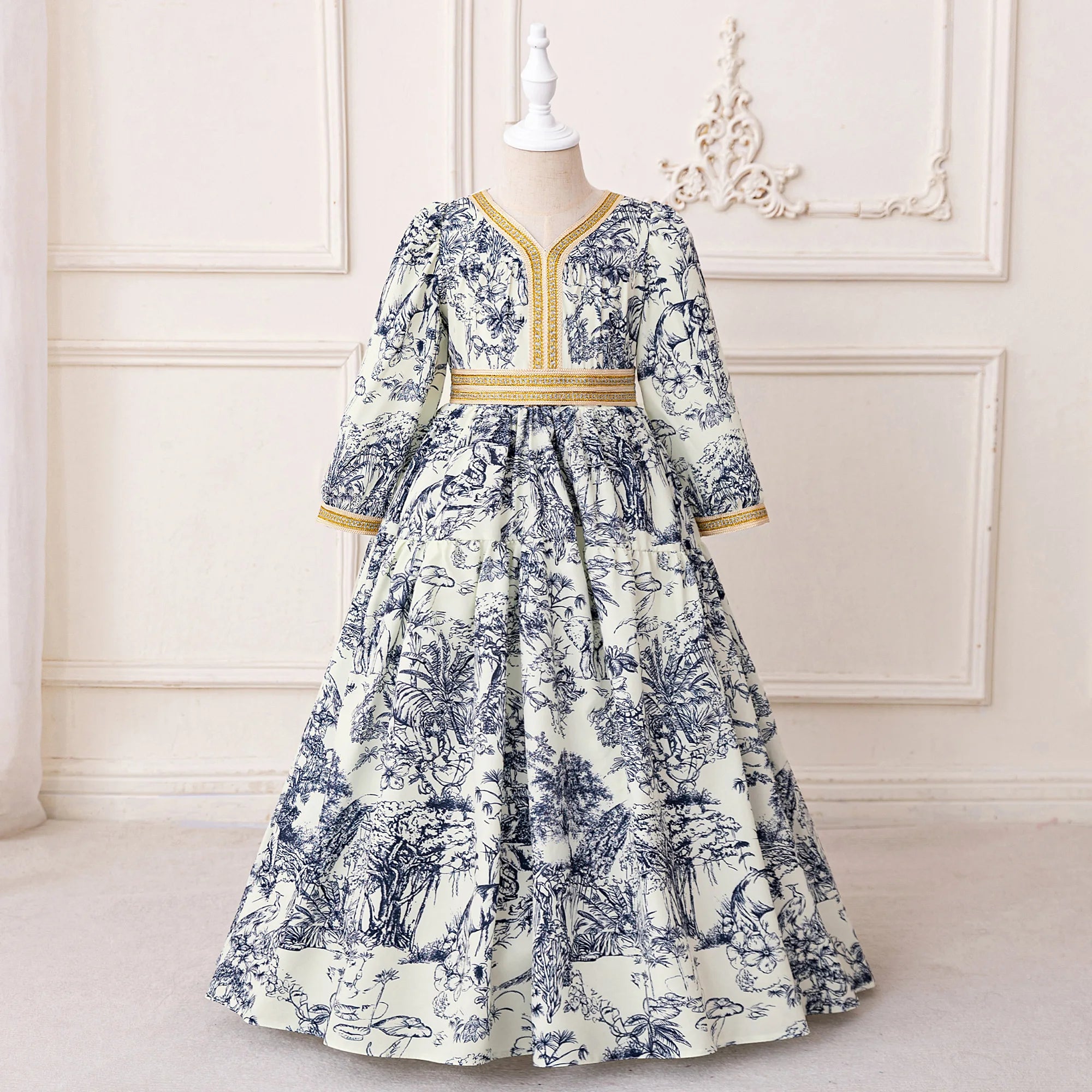 Muslim Ramadan Prayers Party Girls Dress Long Sleeve Robe Arab Dubai Casual Dresses Girl Child Eid Enfant Holiday Prom Costumes