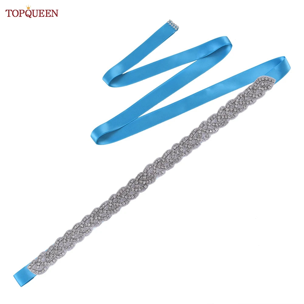 TOPQUEEN Luxury Wedding Bridal Sash Ribbon Sparkly Rhinestone Belts for Formal Dress Plus Size Diamond Belt Sash Applique  S216