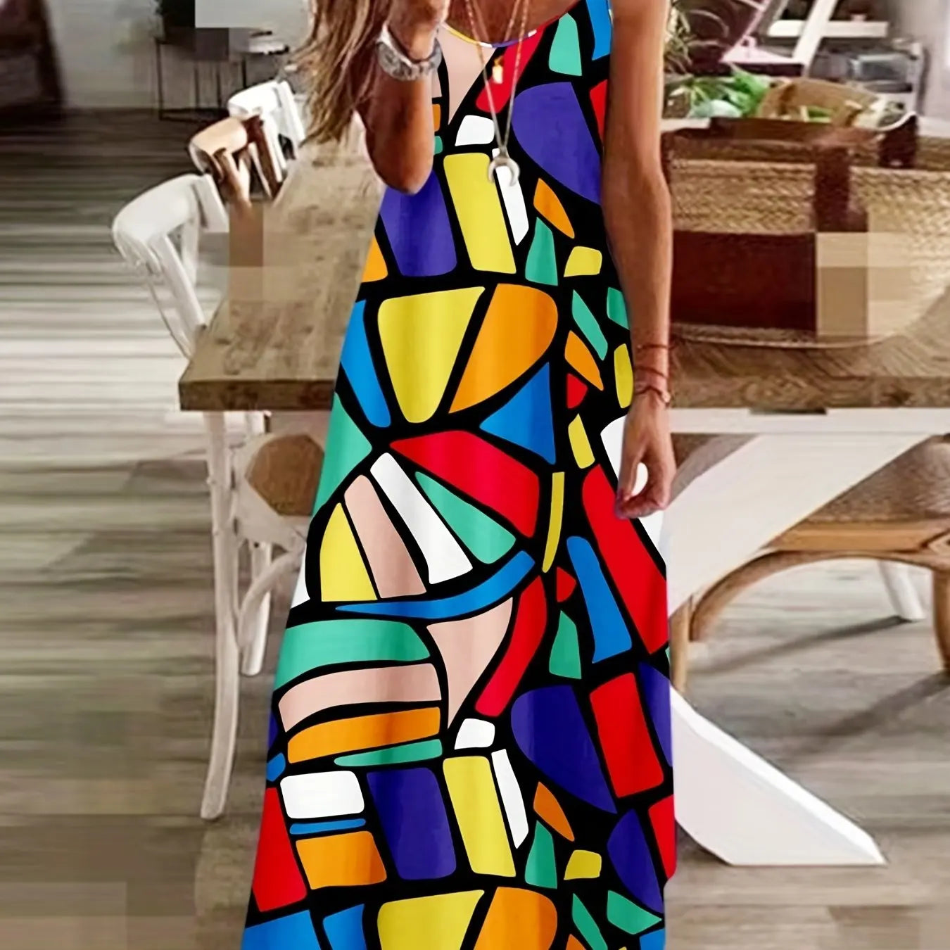 Women's Summer Slip Dress Casual Fashion Leopard Geometric Print And Calf Dress Beach Seaside Fashion Resort Style Dress