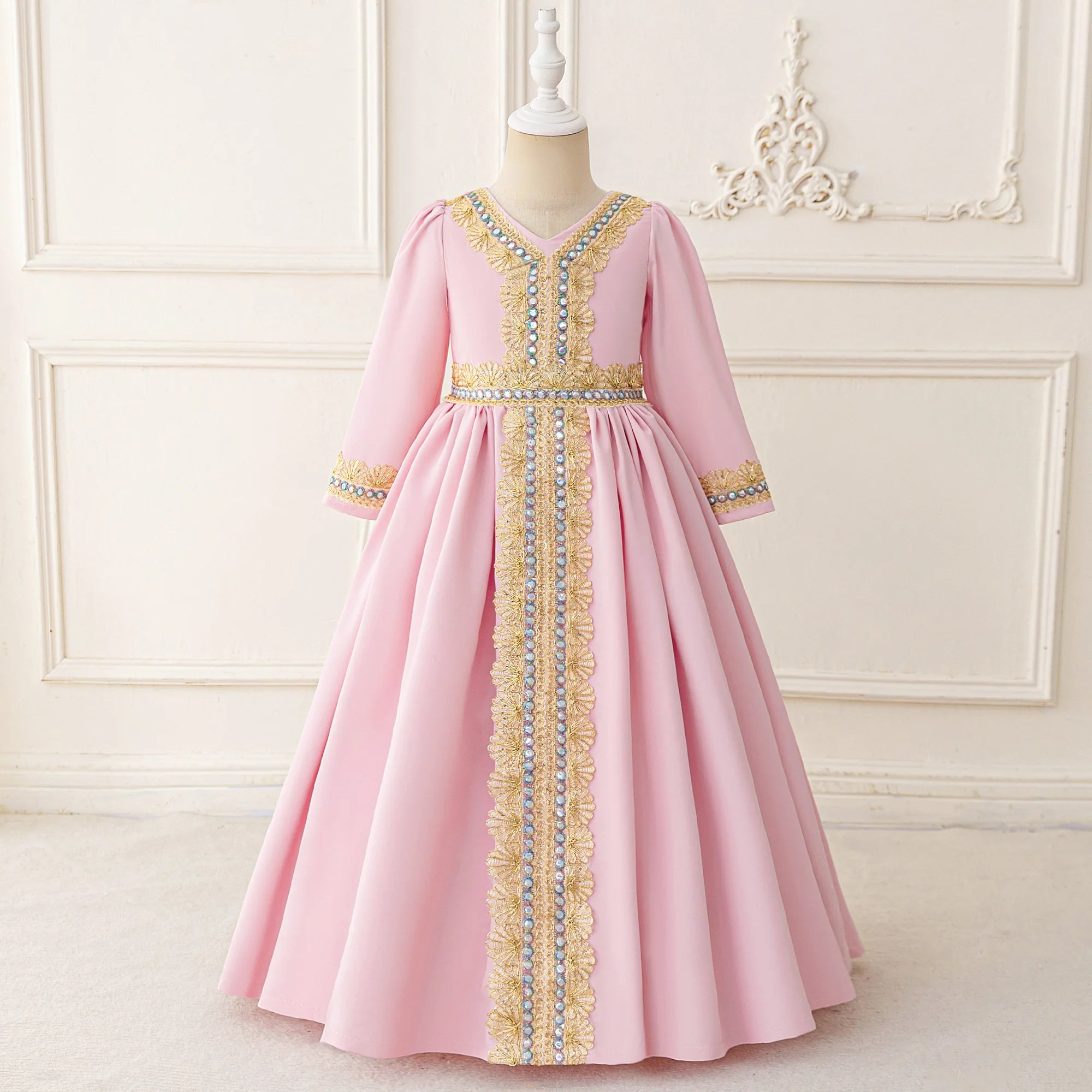 Muslim Ramadan Prayers Party Girls Dress Long Sleeve Robe Arab Dubai Casual Dresses Girl Child Eid Enfant Holiday Prom Costumes
