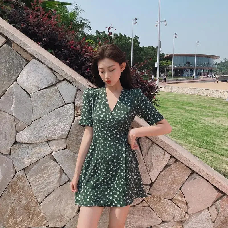 Woman Dress Dresses for Women 2025 Floral Flower Mini Green Clothes Short Sensual Sexy Outfits Promotion New Features of Loose X
