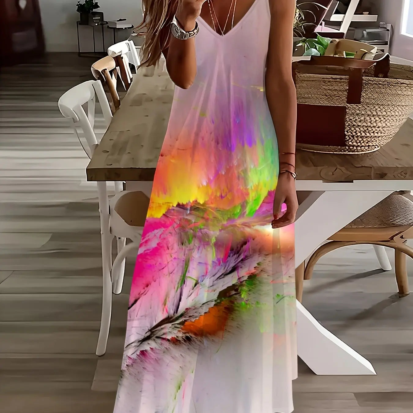 Women's Summer Slip Dress Casual Fashion Leopard Geometric Print And Calf Dress Beach Seaside Fashion Resort Style Dress