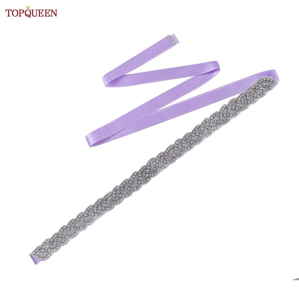 TOPQUEEN Luxury Wedding Bridal Sash Ribbon Sparkly Rhinestone Belts for Formal Dress Plus Size Diamond Belt Sash Applique  S216