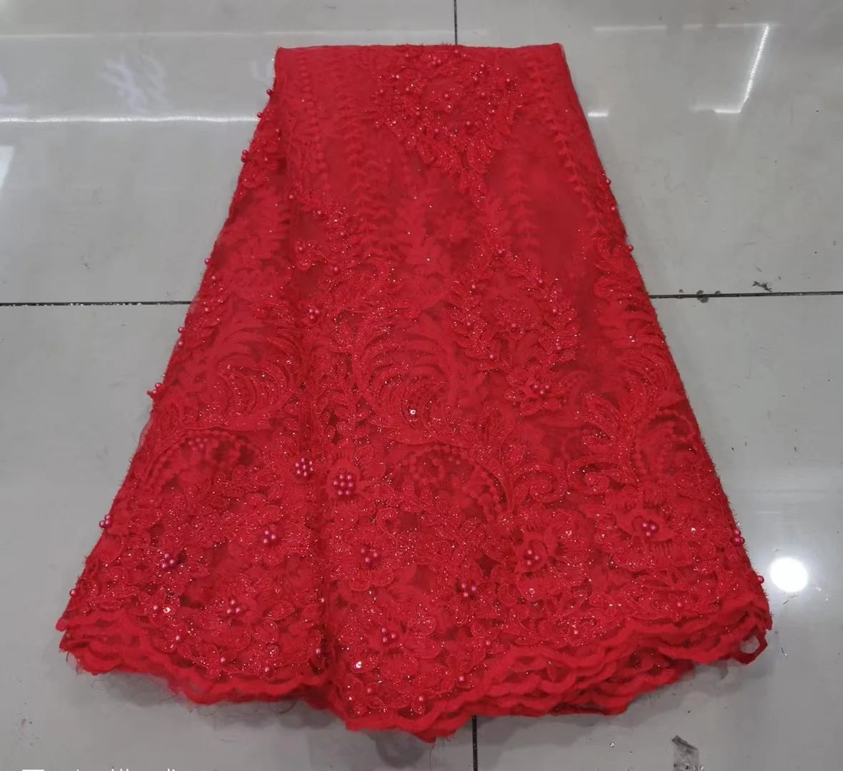 White African French Beaded Lace Fabric 2024 High Quality White Nigerian Tulle Mesh Lace Fabric For Party Wedding Dress K-D2327C