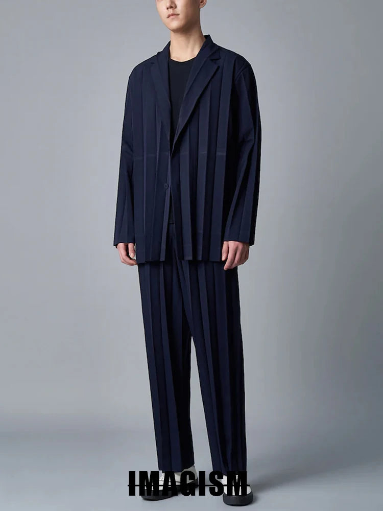 Miyake Fold Winter New Niche Design Casual Loose Thin Origami Straight Leg Dress Pants