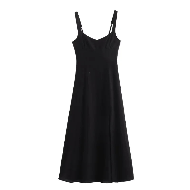 ETJ 2025 summer new  women's dress is a fresh breathable fabric blend with polka dot print and a slit MIDI dress