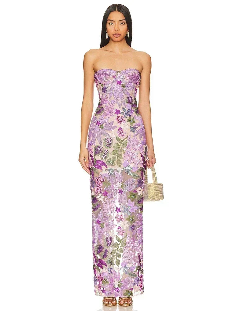 GPBD 2026 Summer New Bra Heavy Industry Sequins Split Long Dress Women's Elegant Celebrity Club Party Evening Dress Wholesa
