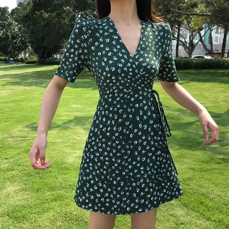 Woman Dress Dresses for Women 2025 Floral Flower Mini Green Clothes Short Sensual Sexy Outfits Promotion New Features of Loose X