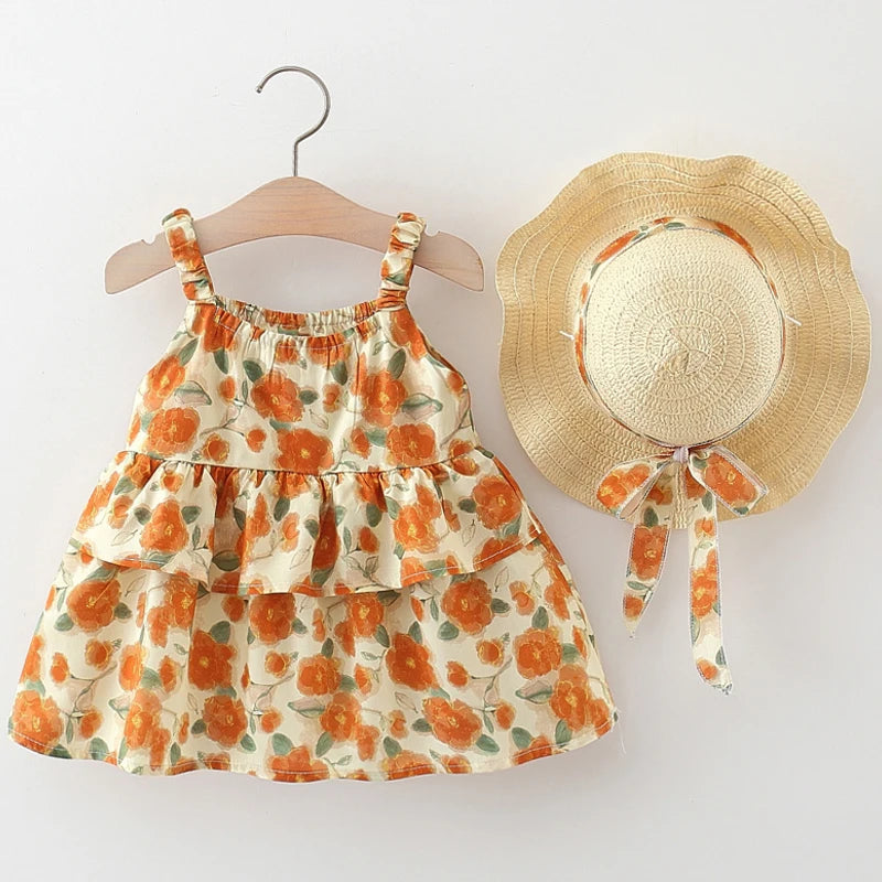 2 baby girls summer new dress sweet and cute floral skirt 0-4 years old Girl's Casual and Fashionable Sleeveless Dress