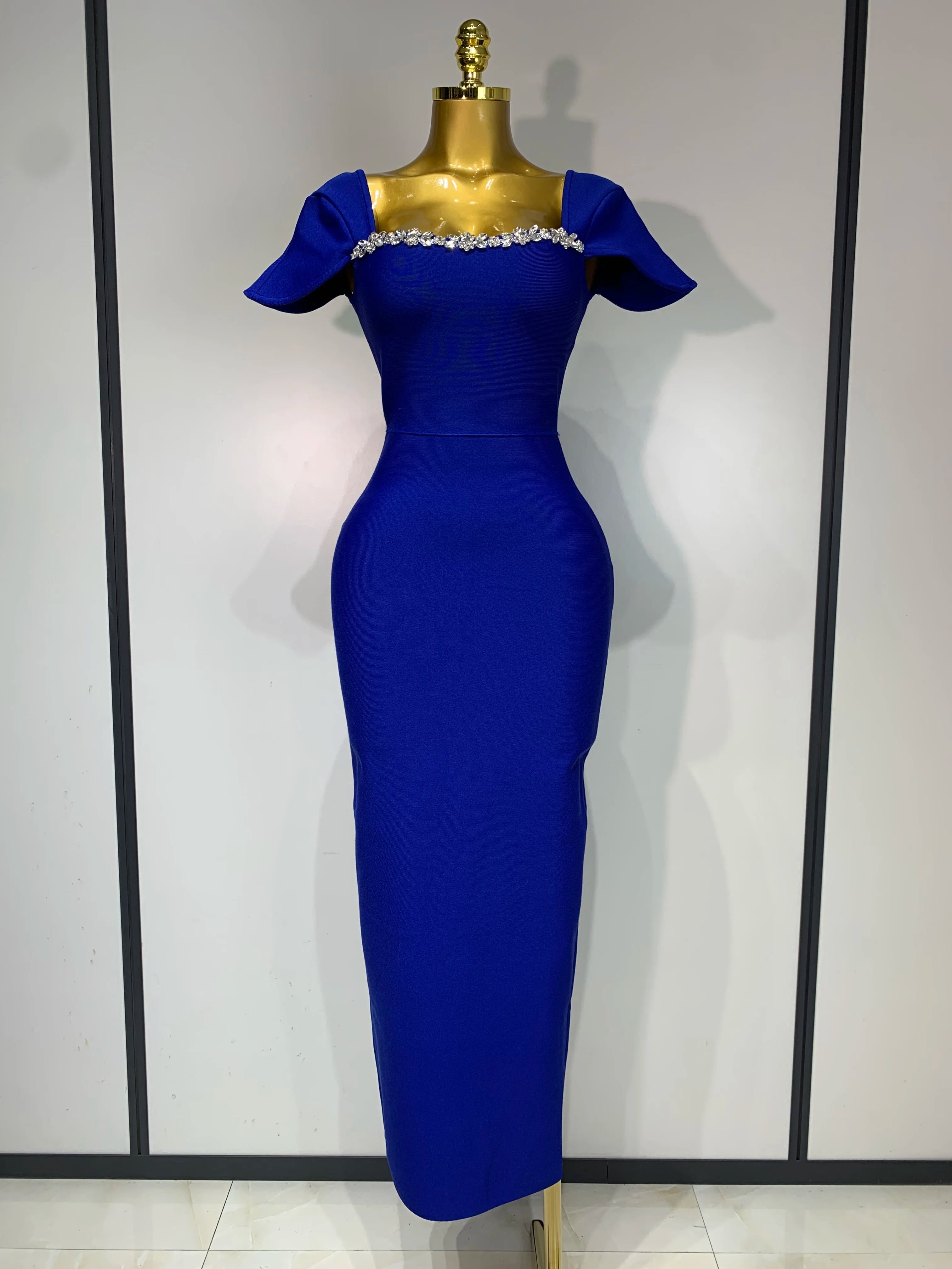 Women Sexy Square Collar Diamonds Bodycon Bandage Dress 2025 Celebrity Elegant Evening Club Party Luxury Birthday Dresses