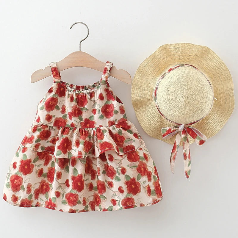 2 baby girls summer new dress sweet and cute floral skirt 0-4 years old Girl's Casual and Fashionable Sleeveless Dress
