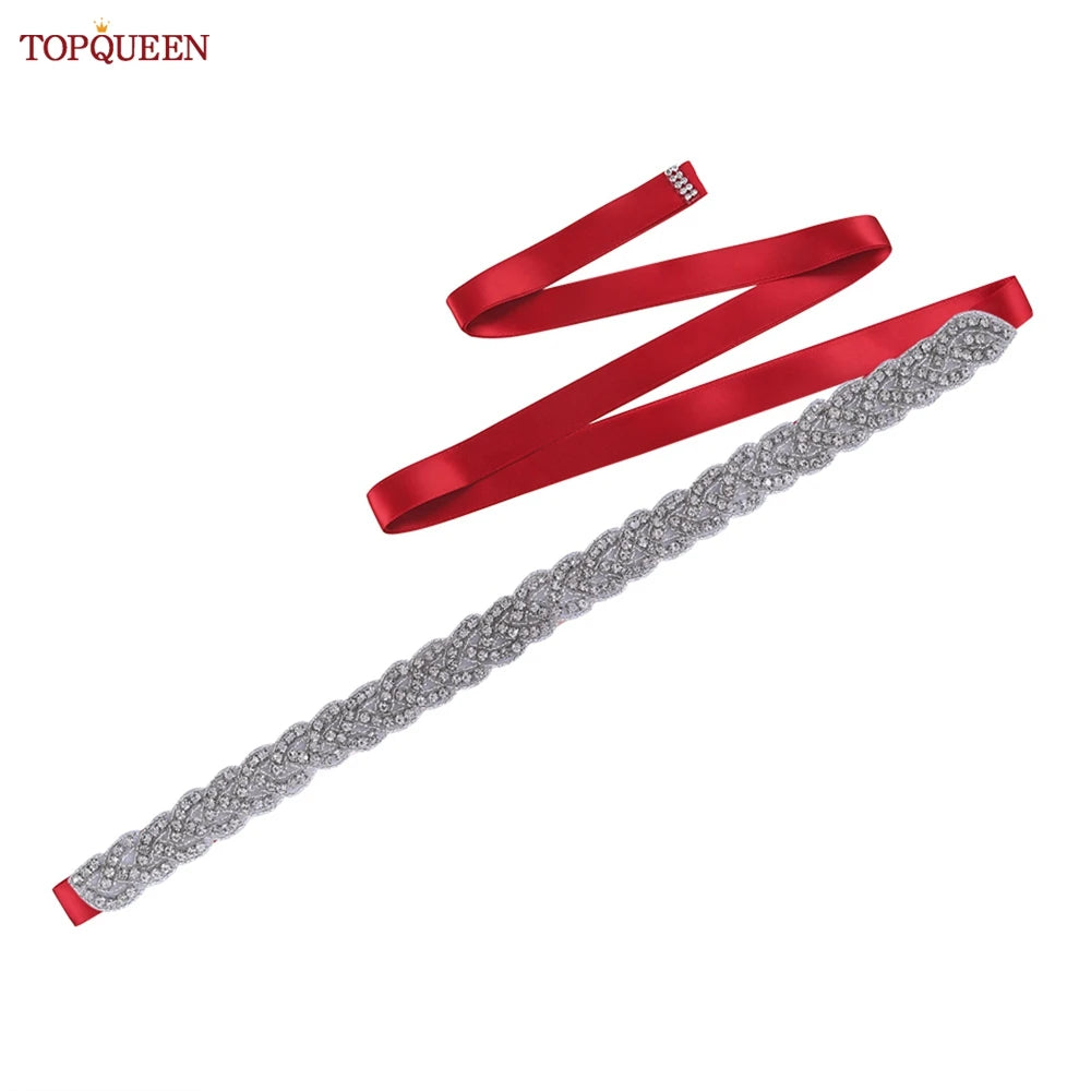 TOPQUEEN Luxury Wedding Bridal Sash Ribbon Sparkly Rhinestone Belts for Formal Dress Plus Size Diamond Belt Sash Applique  S216