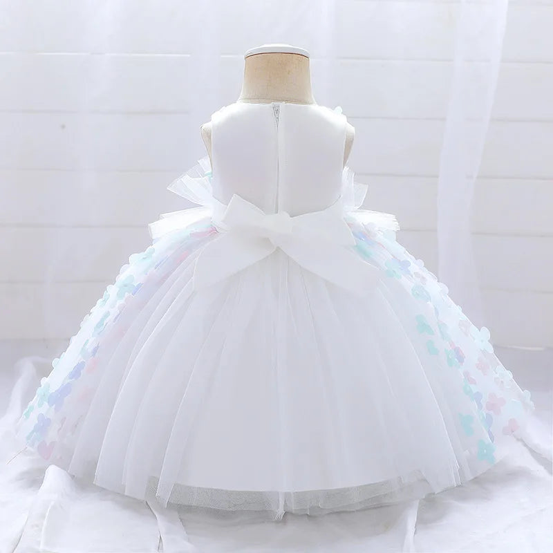 White Pink Flower Baptism First 1st Birthday Dress For Baby Girl Clothing Toddler Princess Lace Party Beads Costumes 0-5 Years