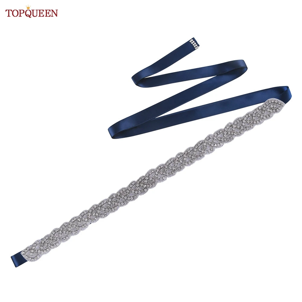 TOPQUEEN Luxury Wedding Bridal Sash Ribbon Sparkly Rhinestone Belts for Formal Dress Plus Size Diamond Belt Sash Applique  S216