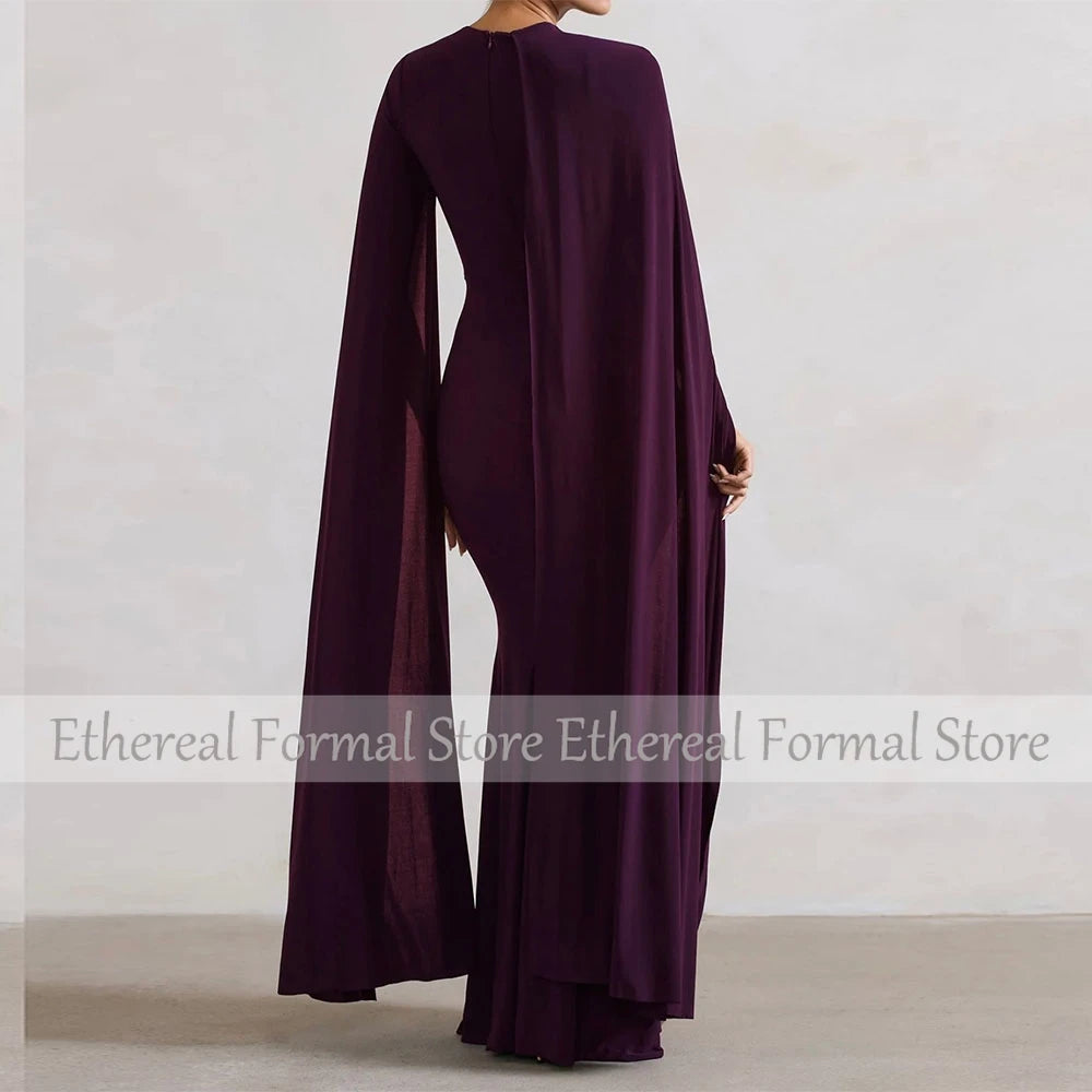 Elegant Purple Evening Dress O Neck Mermaid Women's Evening Gown Long Sleeves Trumpet Floor Length Simple Formal Dresses 2025