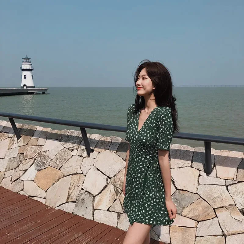 Woman Dress Dresses for Women 2025 Floral Flower Mini Green Clothes Short Sensual Sexy Outfits Promotion New Features of Loose X