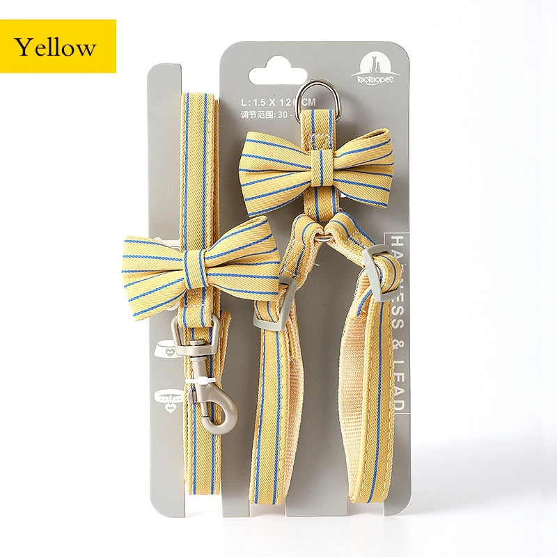 Dog Harness Leash Evening Dress Bow Collar Set Adjustable Cute  Dog Harness For Small Medium Pet Cat Collar Leash Outdoor Walkin