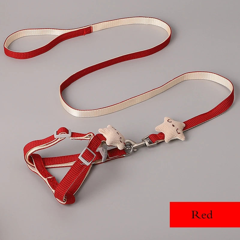 Dog Harness Leash Evening Dress Bow Collar Set Adjustable Cute  Dog Harness For Small Medium Pet Cat Collar Leash Outdoor Walkin