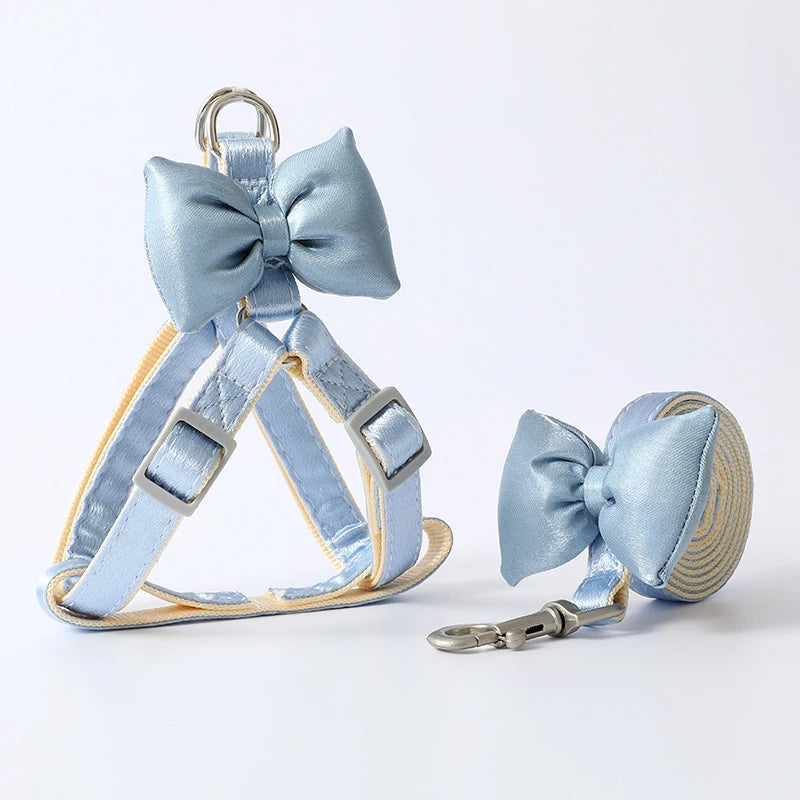 Dog Harness Leash Evening Dress Bow Collar Set Adjustable Cute  Dog Harness For Small Medium Pet Cat Collar Leash Outdoor Walkin