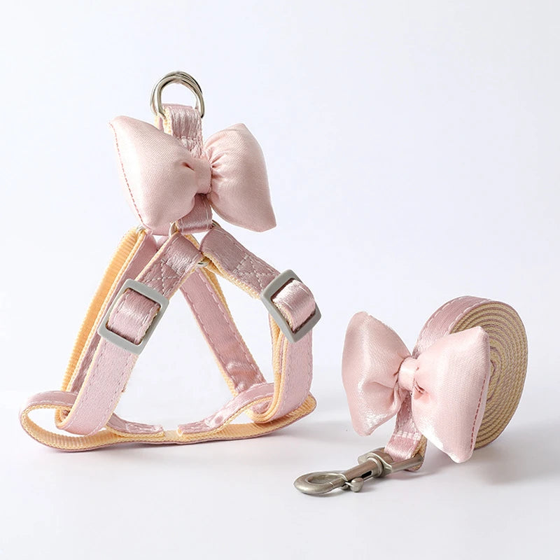 Dog Harness Leash Evening Dress Bow Collar Set Adjustable Cute  Dog Harness For Small Medium Pet Cat Collar Leash Outdoor Walkin