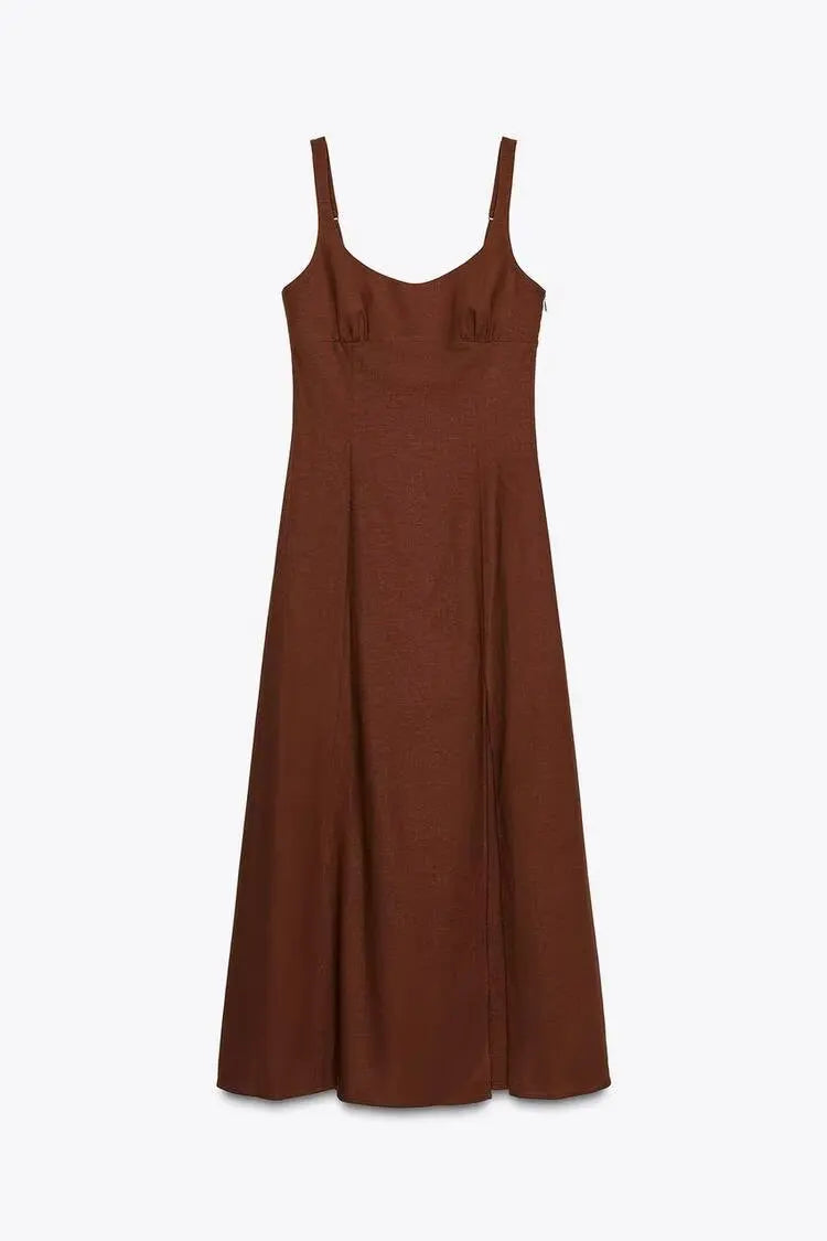 ETJ 2025 summer new  women's dress is a fresh breathable fabric blend with polka dot print and a slit MIDI dress