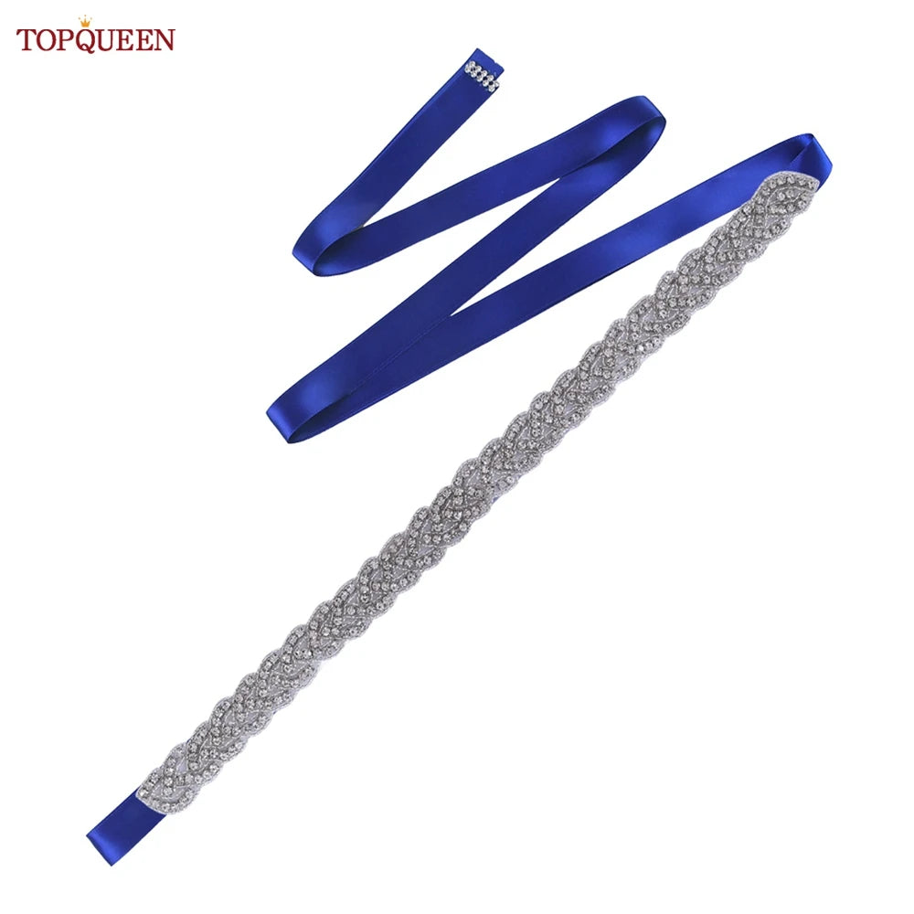 TOPQUEEN Luxury Wedding Bridal Sash Ribbon Sparkly Rhinestone Belts for Formal Dress Plus Size Diamond Belt Sash Applique  S216