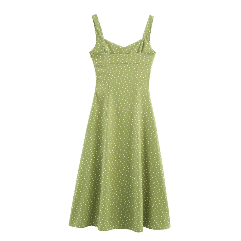 ETJ 2025 summer new  women's dress is a fresh breathable fabric blend with polka dot print and a slit MIDI dress
