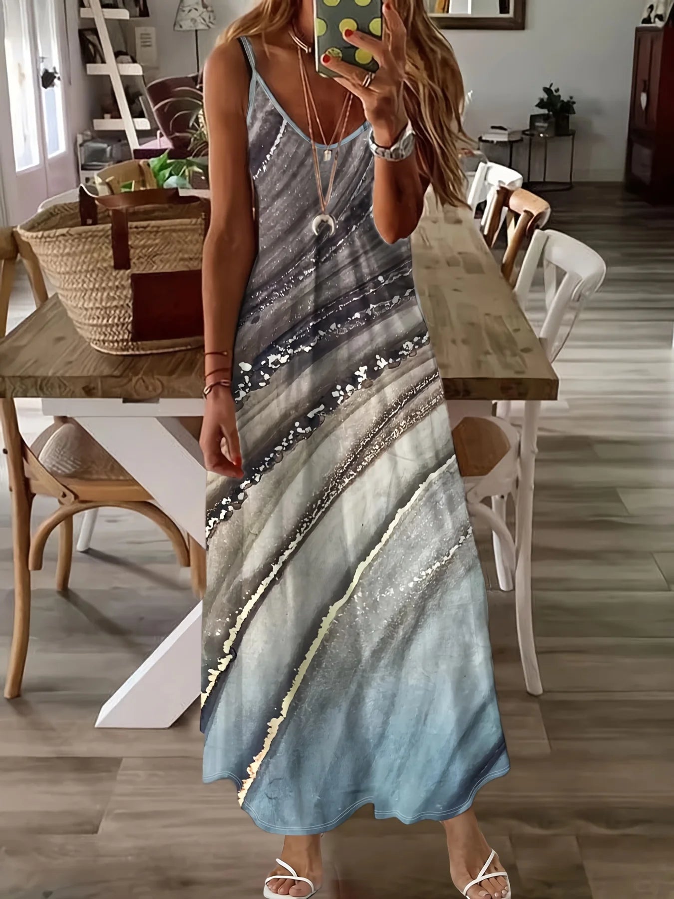 Women's Summer Slip Dress Casual Fashion Leopard Geometric Print And Calf Dress Beach Seaside Fashion Resort Style Dress