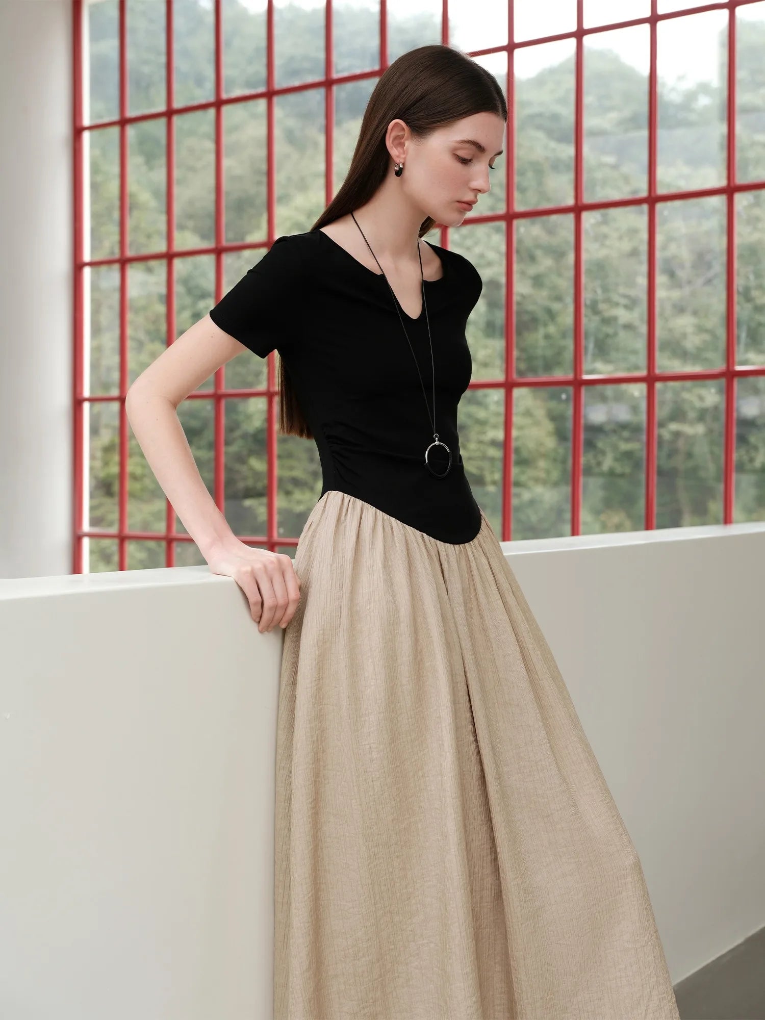 FSLE【Premium Series】2025 Summer Women's Wool Textured Dress - Slim Fit Contoured Waist & Breathable Layered Design Dress