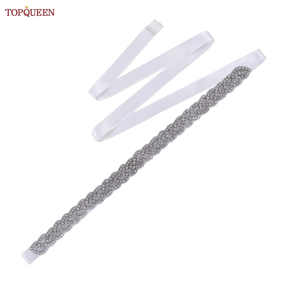 TOPQUEEN Luxury Wedding Bridal Sash Ribbon Sparkly Rhinestone Belts for Formal Dress Plus Size Diamond Belt Sash Applique  S216