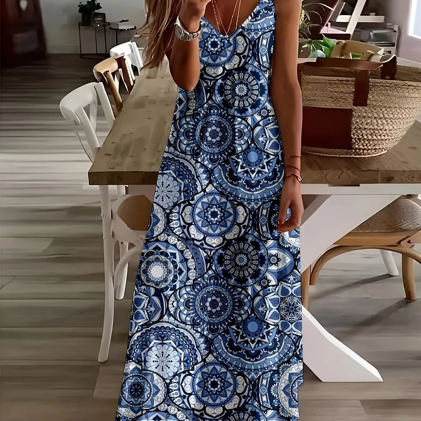 Women's Summer Slip Dress Casual Fashion Leopard Geometric Print And Calf Dress Beach Seaside Fashion Resort Style Dress
