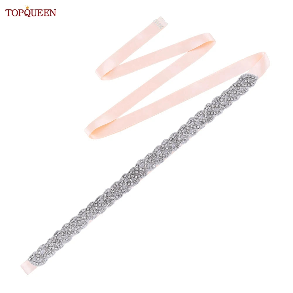 TOPQUEEN Luxury Wedding Bridal Sash Ribbon Sparkly Rhinestone Belts for Formal Dress Plus Size Diamond Belt Sash Applique  S216