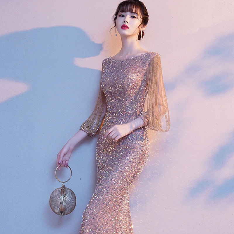 DongCMY Special Occasion Formal Elegant Sequin Evening Dress Party Mermaid Maxi Bodycon Vestido De Festa Luxo Women Dress