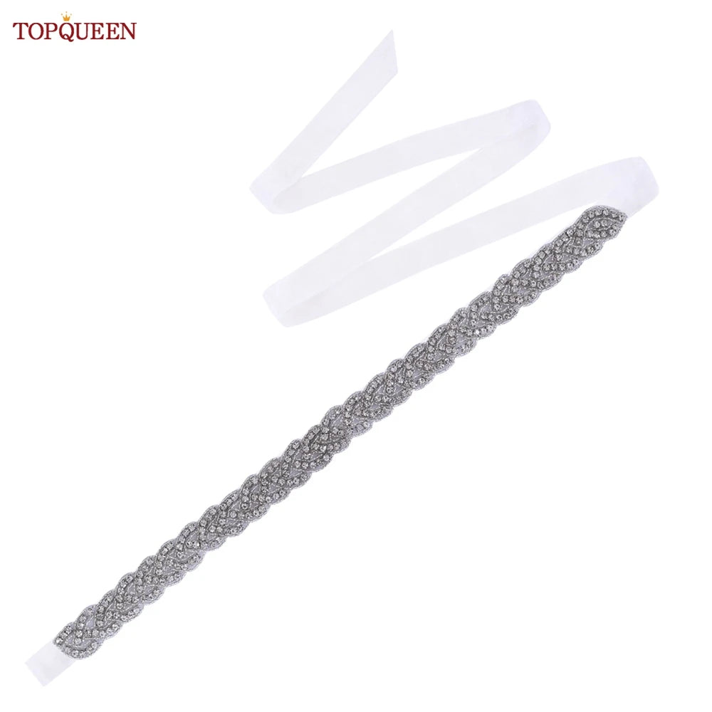 TOPQUEEN Luxury Wedding Bridal Sash Ribbon Sparkly Rhinestone Belts for Formal Dress Plus Size Diamond Belt Sash Applique  S216