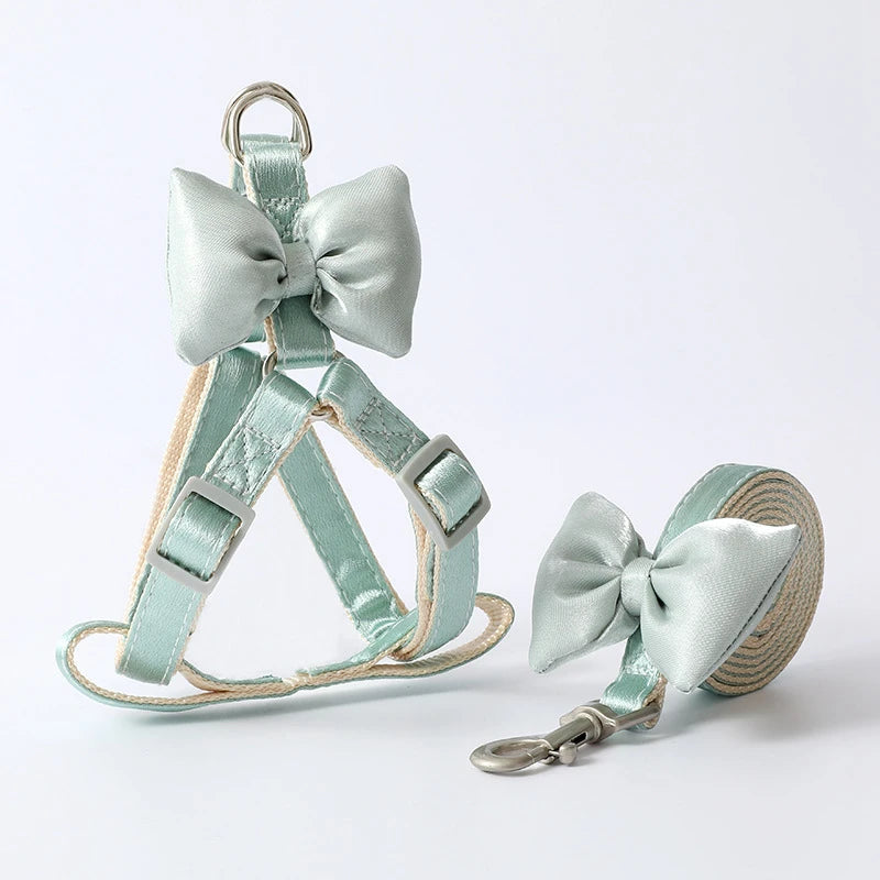 Dog Harness Leash Evening Dress Bow Collar Set Adjustable Cute  Dog Harness For Small Medium Pet Cat Collar Leash Outdoor Walkin