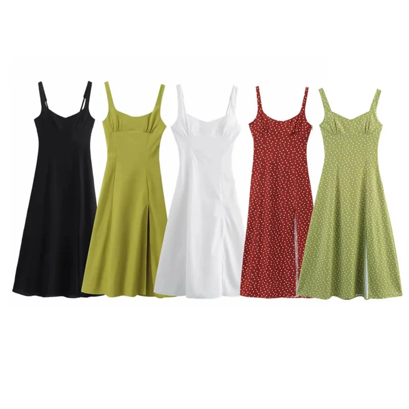 ETJ 2025 summer new  women's dress is a fresh breathable fabric blend with polka dot print and a slit MIDI dress