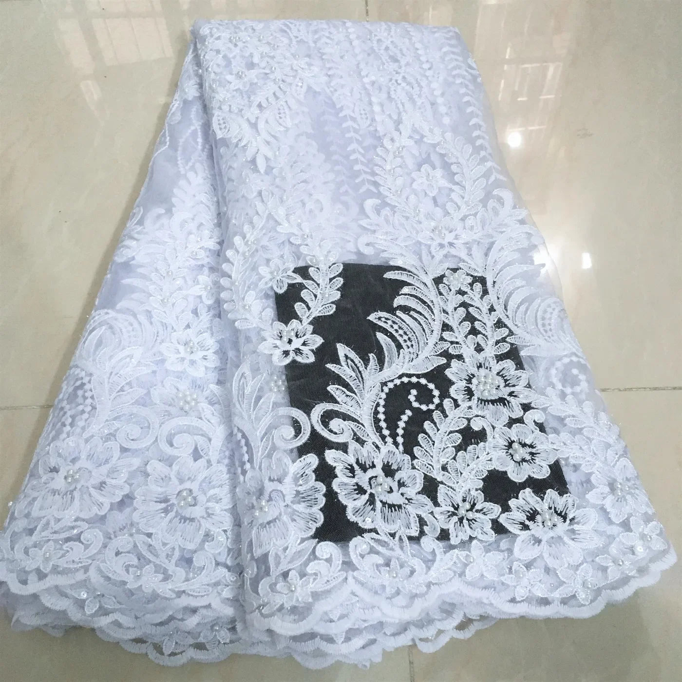 White African French Beaded Lace Fabric 2024 High Quality White Nigerian Tulle Mesh Lace Fabric For Party Wedding Dress K-D2327C