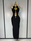 Women Celebrity Sexy Cut Out Diamonds Black Long Bodycon Bandage Dress 2025 Elegant Evening Club Party Luxury Birthday Dresses